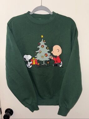 Peanuts Dark Green Crewneck Sweatshirt with Charlie Brown & Snoopy